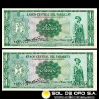 NUMIS - BILLETES DEL PARAGUAY - 1963 - UN GUARANI (MC 210.a) - FIRMAS: OSCAR STARK RIVAROLA - CESAR ROMEO ACOSTA - NUMEROS CORRELATIVOS - BANCO CENTRAL DEL PARAGUAY