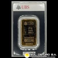 UBS - UNION BANK OF SWITZERLAND - 20 GRAMOS - BARRA DE ORO 999