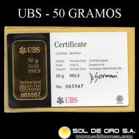 UBS - UNION BANK OF SWITZERLAND - 50 GRAMOS - BARRA DE ORO 999