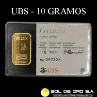 UBS - UNION BANK OF SWITZERLAND - 10 GRAMOS - BARRA DE ORO 999