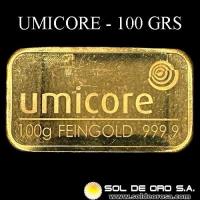 UMICORE AG & CO - Peso Bruto: 100 Gramos - BARRA DE ORO 999.9