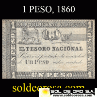 NUMIS - BILLETE DEL PARAGUAY - 1860 - UN PESO (MC 19.c) - FIRMAS: BENIGNO LOPEZ - FELIX LARROSA - TESORO NACIONAL