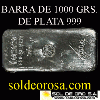 HERAEUS - FEINSILBER - PESO BRUTO: 1000 gramos - BARRA DE PLATA 999