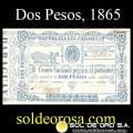 NUMIS - BILLETES DEL PARAGUAY - 1865 - DOS PESOS (MC30) - FIRMAS: MANUEL FERRIOL - ELIAS ORTELLADO - TESORO NACIONAL