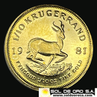 SUDAFRICA - 1/10 oz., KRUGERRAND - 1981 - MONEDA DE ORO