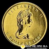 CANADA - 1/10 oz., 5 DOLLARS - 1987 - MAPLE - ELIZABETH II - MONEDA DE ORO