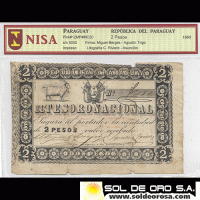 HERE - NUMIS - BILLETE DEL PARAGUAY - 1860 - DOS PESOS (MC 20) - FIRMAS: MIGUEL BERGES - AGUSTIN TRIGO - TESORO NACIONAL