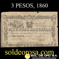 	NUMIS - BILLETE DEL PARAGUAY - 1860 - TRES PESOS (MC 21) - FIRMAS: JOSE FALCON - MANUEL FERRIOL - TESORO NACIONAL 