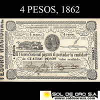 HERE - NUMIS - BILLETE DEL PARAGUAY - 1862 - CUATRO PESOS (MC 24.B) - FIRMAS: RAMON MAZO - AGUSTIN TRIGO - TESORO NACIONAL