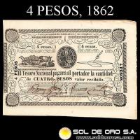NUMIS - BILLETES DEL PARAGUAY - 1862 - CUATRO PESOS (MC24.a) - FIRMAS: RAMON MAZO - VICENTE CORVALAN - TESORO NACIONAL