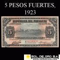 NUMIS - BILLETES DEL PARAGUAY - 1923 - CINCO PESOS FUERTES (MC181.a) - FIRMAS: MARIANO B. MORESCHI - ALFREDO JACQUET - OFICINA DE CAMBIOS