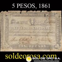 	NUMIS - BILLETES DEL PARAGUAY - 1861 - CINCO PESOS (MC22) - FIRMAS: JUAN G. VALLE - GUMERSINDO BENITEZ - TESORO NACIONAL 