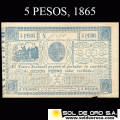 NUMIS - BILLETE DEL PARAGUAY - 1865 - CINCO PESOS (MC 33) - FIRMAS: FELIX LARROSA - ANTONIO IRALA - TESORO NACIONAL
