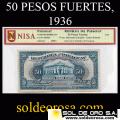 NUMIS - BILLETE DEL PARAGUAY - 1936 - CINCUENTA PESOS FUERTES (MC 191) - FIRMAS: HARMODIO GONZALEZ - CARLOS PEDRETTI - REVERSO - LEON SENTADO - BANCO DE LA REPUBLICA DEL PARAGUAY