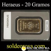 ALEMANIA - HERAEUS - 20 GRAMOS - BARRA DE ORO 24K - 999