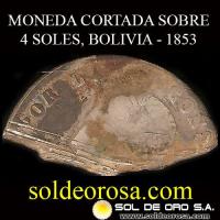 MONEDA CORTADA / GUERRA DE LA TRIPLE ALIANZA - MC1 - DESENTERRADA EN VILLETA) - FRAGMENTO DE MONEDA BOLIVIANA - PRECIO INCLUYE MONEDA BOLIVIANA ENTERA DE 4 SOLES ENCONTRADA EN EL MISMO ENTIERRO