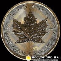 CANADA - HOJA DE MAPPLE 1 oz., 50 DOLLARS, 2015 - MONEDA / ONZA DE ORO 24K / 999