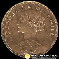 REPUBLICA DE CHILE - 100 PESOS, 1950 - MONEDA DE ORO