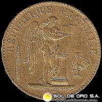 FRANCIA - REPUBLIQUE FRANCAISE - 20 FRANCOS, ANGEL ESCRIBIENDO - 1878 - MONEDA DE ORO