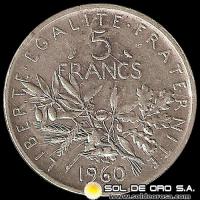 NA3 - FRANCIA - 5 FRANCS, 1960 - FIGURE SOWING SEED - MONEDA DE PLATA
