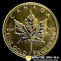 CANADA - 1/10 oz., 5 DOLLARS - 1991 - MAPLE - ELIZABETH II - MONEDA DE ORO