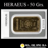 HERAEUS - 50 GRAMOS - FEINGOLD - BARRA DE ORO 24K