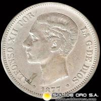 NA2 - ESPANHA - 5 PESETAS - 1877 - ALFONSO XII REY - MONEDA DE PLATA 